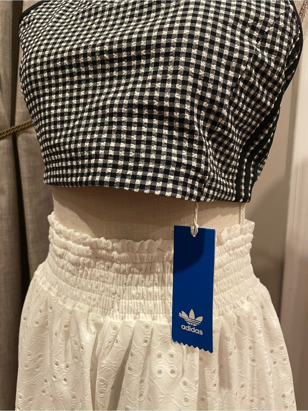 Adidas Black and White Gingham Halter Crop Top - Picture 7 of 10